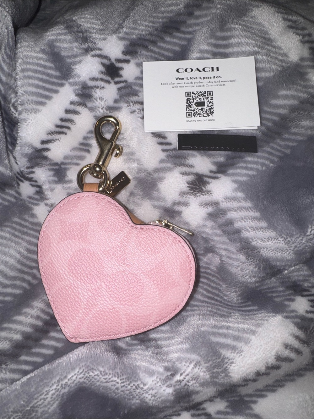 Coach Powder Pink Heart Coin Pouch Keychain